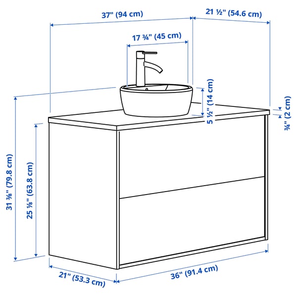 HAVBÄCK / TÖRNVIKEN Sink cab w drawers/sink/tap, beige/black marble effect, 37x21 1/2x31 3/8 "