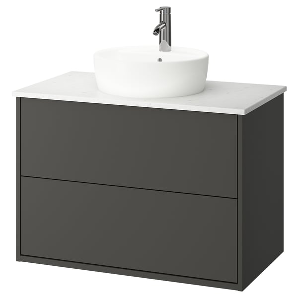 HAVBÄCK / TÖRNVIKEN Sink cab w drawers/sink/tap, dark gray/white marble effect, 37x21 1/2x31 3/8 "