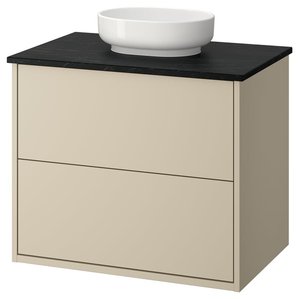 HAVBÄCK / VINDELÄLVEN Vanity with drawers, beige/black marble effect, 31x21 1/2x30 5/8 "