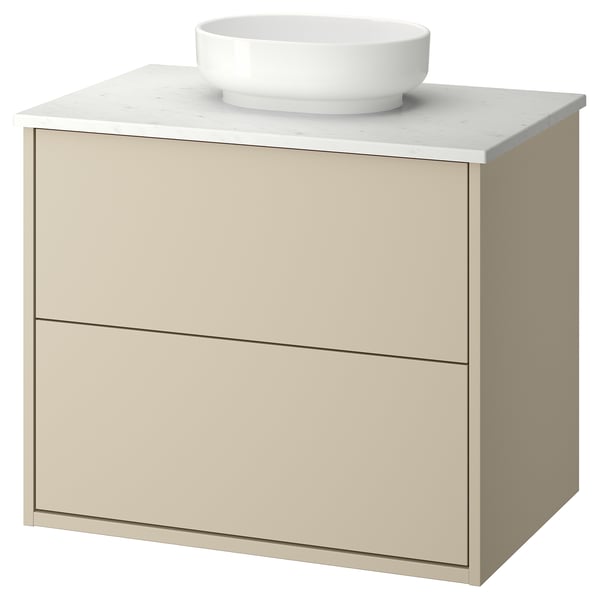 HAVBÄCK / VINDELÄLVEN Vanity with drawers, beige/white marble effect, 31x21 1/2x30 5/8 "