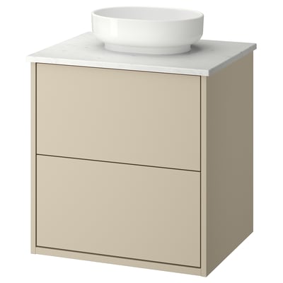 HAVBÄCK / VINDELÄLVEN Vanity with drawers, beige/white marble effect, 25x21 1/2x30 5/8 "