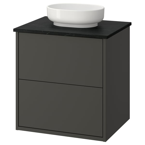 HAVBÄCK / VINDELÄLVEN Vanity with drawers, dark gray/black marble effect, 25x21 1/2x30 5/8 "