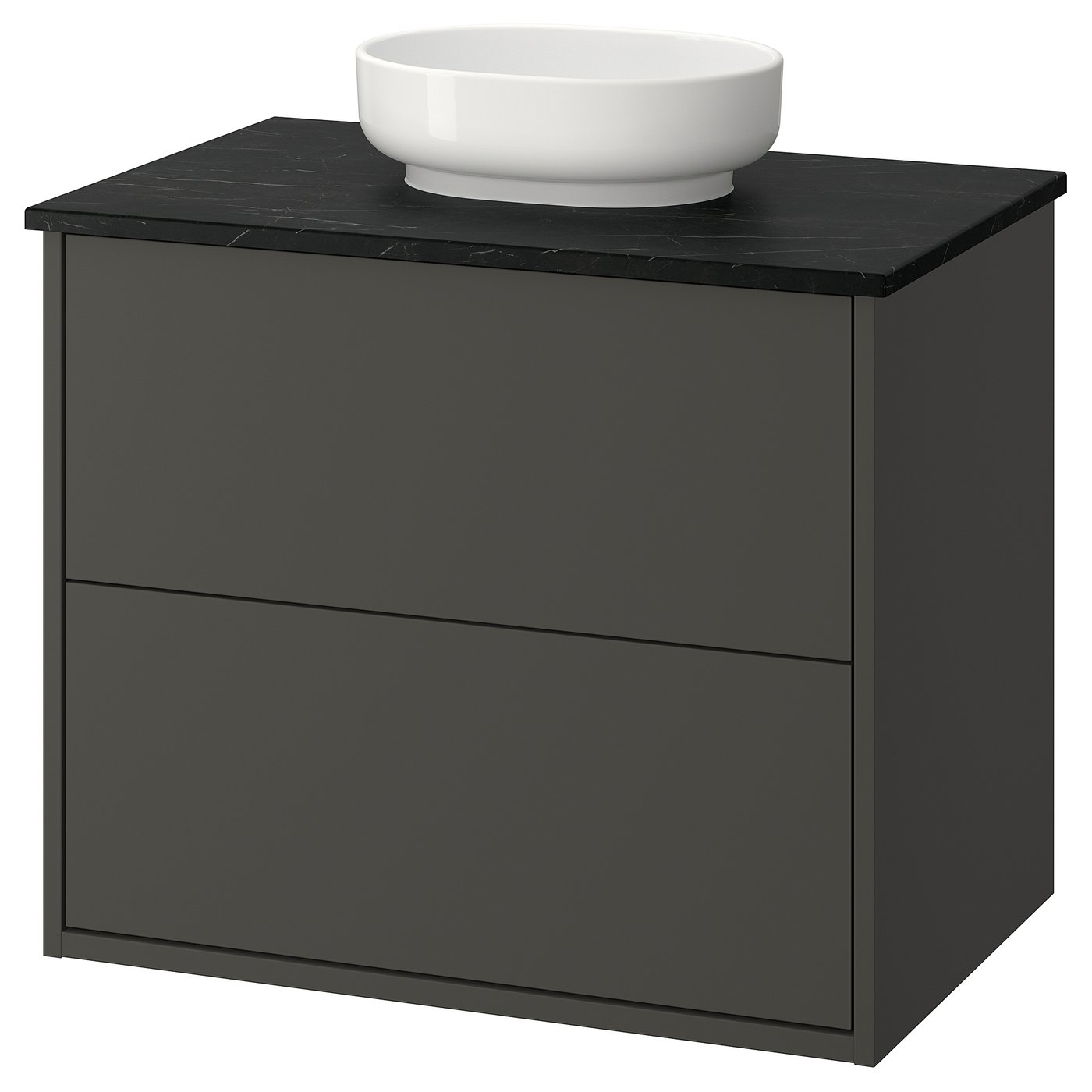 HAVBÄCK / VINDELÄLVEN vanity with drawers, dark gray/black marble