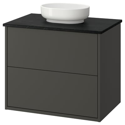 HAVBÄCK / VINDELÄLVEN Vanity with drawers, dark gray/black marble effect, 31x21 1/2x30 5/8 "