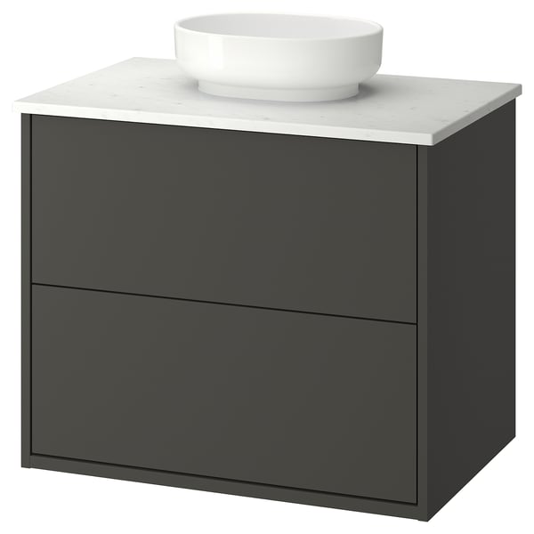 HAVBÄCK / VINDELÄLVEN Vanity with drawers, dark gray/white marble effect, 31x21 1/2x30 5/8 "