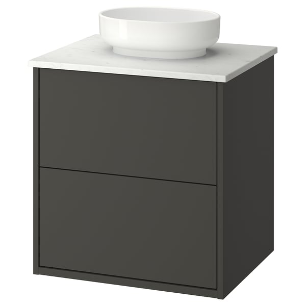 HAVBÄCK / VINDELÄLVEN Vanity with drawers, dark gray/white marble effect, 25x21 1/2x30 5/8 "