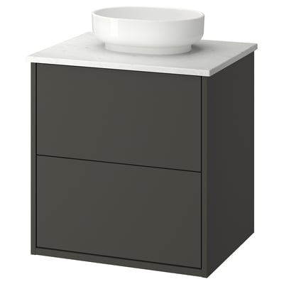 HAVBÄCK / VINDELÄLVEN Vanity with drawers, dark gray/white marble effect, 25x21 1/2x30 5/8 "