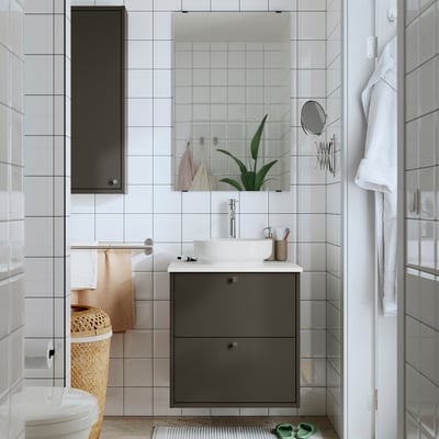 HAVBÄCK / VINDELÄLVEN Vanity with drawers, dark gray/white marble effect, 25x21 1/2x30 5/8 "