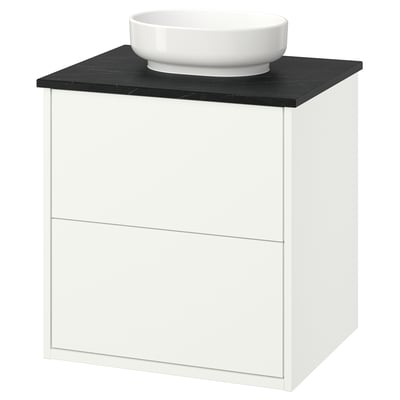 HAVBÄCK / VINDELÄLVEN Vanity with drawers, white/black marble effect, 25x21 1/2x30 5/8 "
