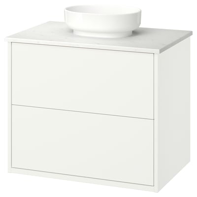 HAVBÄCK / VINDELÄLVEN Vanity with drawers, white/white marble effect, 31x21 1/2x30 5/8 "