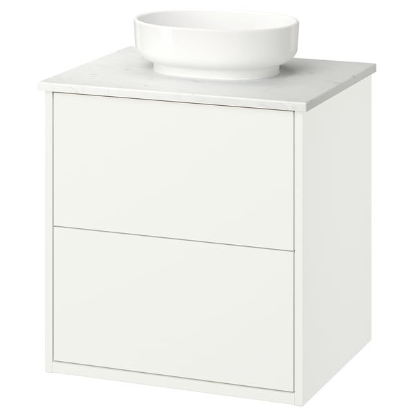 HAVBÄCK / VINDELÄLVEN Vanity with drawers, white/white marble effect, 25x21 1/2x30 5/8 "