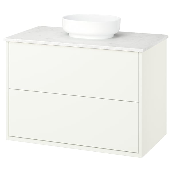 HAVBÄCK / VINDELÄLVEN Vanity with drawers, white/white marble effect, 37x21 1/2x30 5/8 "
