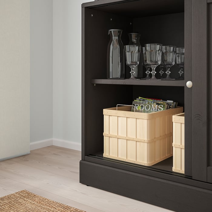 HAVSTA storage with sliding glass doors, dark brown, 121x47x212 cm (475