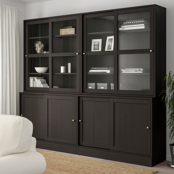 HAVSTA storage with sliding glass doors, dark brown, 242x47x212 cm (951