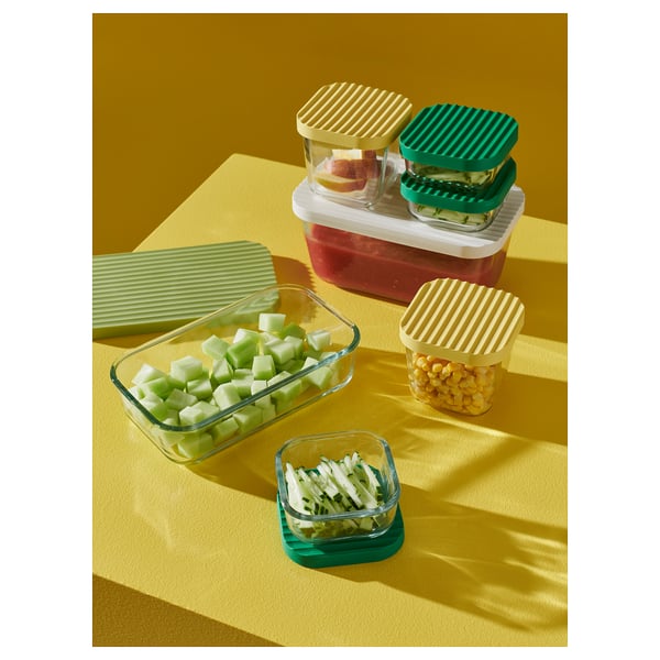 HAVSTOBIS Food container with lid, set of 5, transparent/multicolor