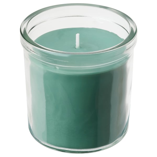 HEDERSAM scented candle in glass, Fresh grass/light green, 40 hr - IKEA CA