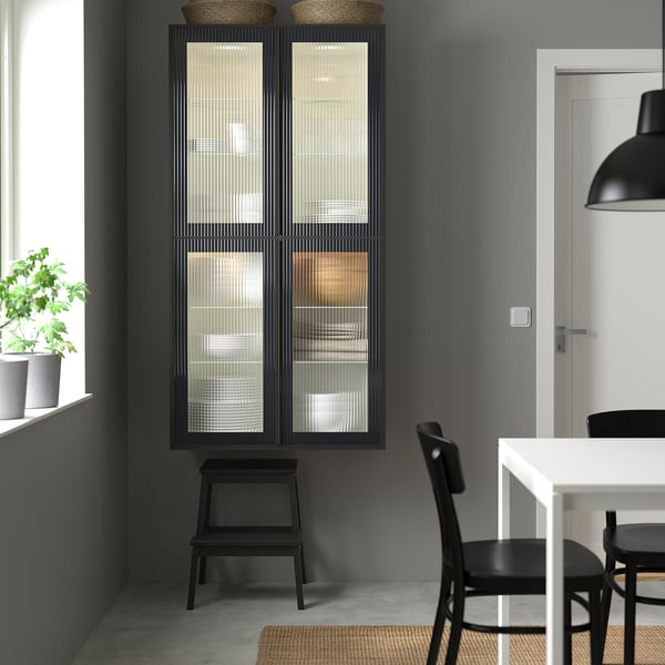 HEJSTA Glass door, anthracite/reeded glass, 15x40 "
