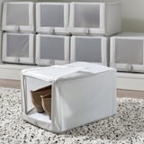 HEMMAFIXARE Shoe box, fabric striped/white/gray, 9x13x7 "