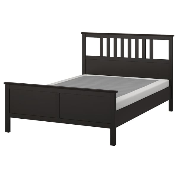 HEMNES Bed frame, black-brown/Lyngör white, Queen