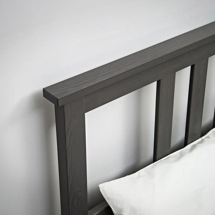 HEMNES bed frame, dark gray stained/Luröy, Full IKEA CA