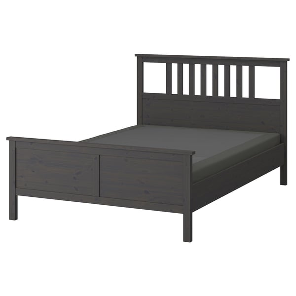 HEMNES Bed frame, dark gray stained/Lyngör dark gray, King