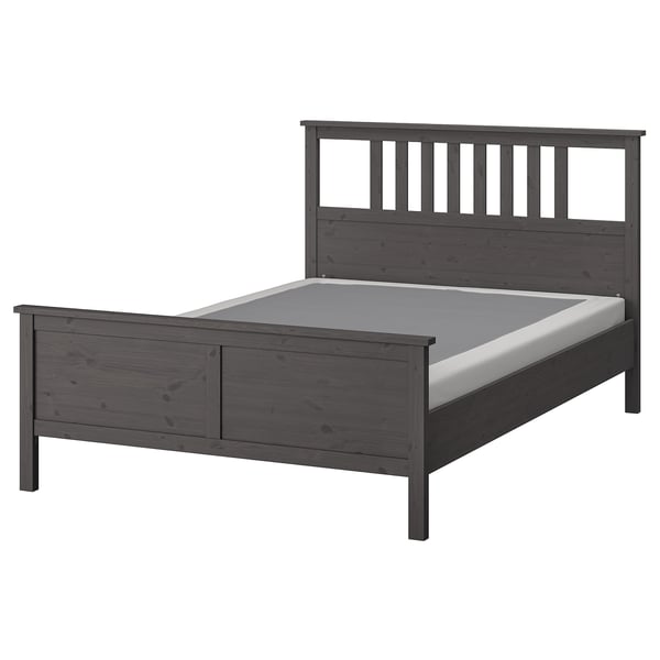 HEMNES Bed frame, dark gray stained/Lyngör white, Full