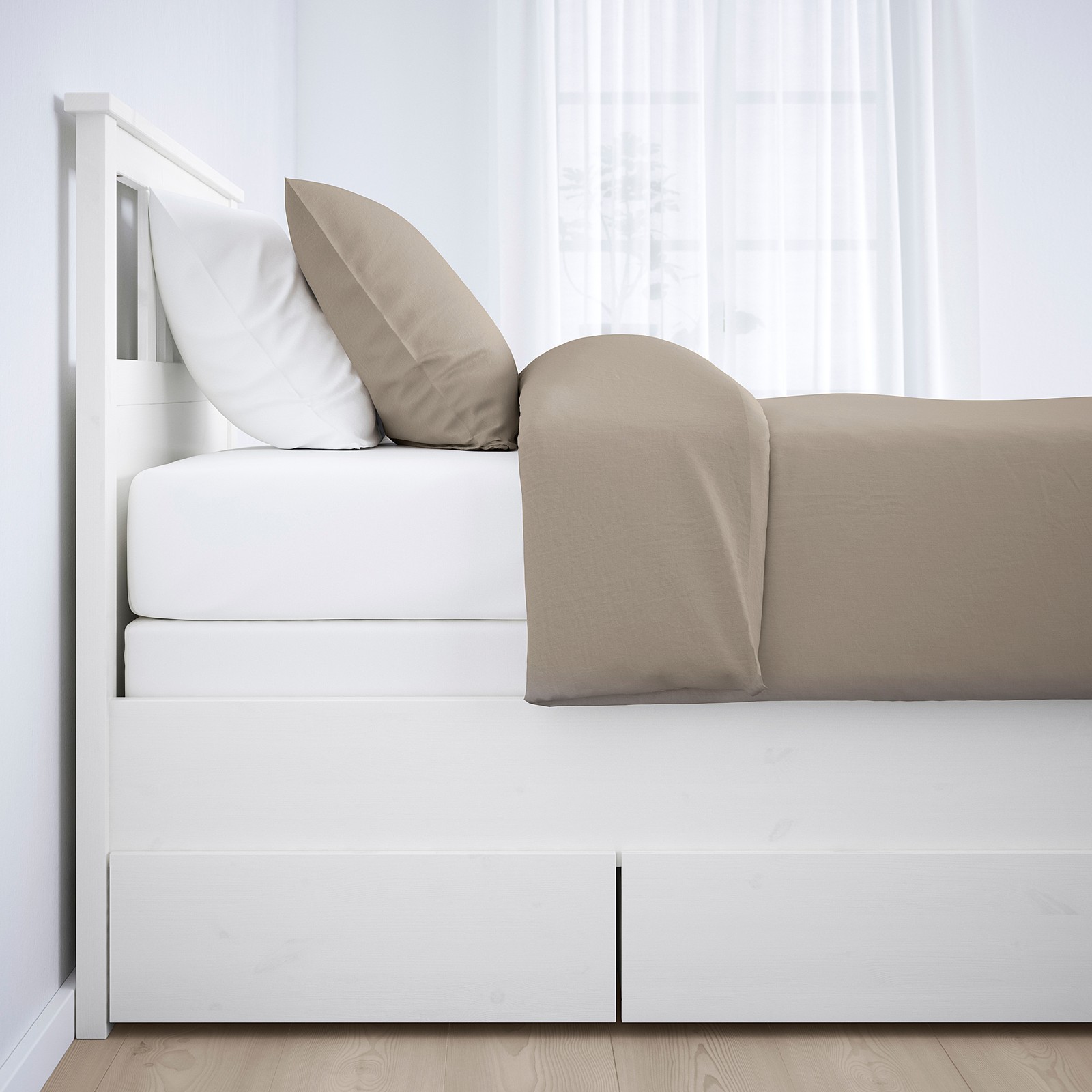 HEMNES Bed frame with 2 storage boxes white stain/Espevär IKEA