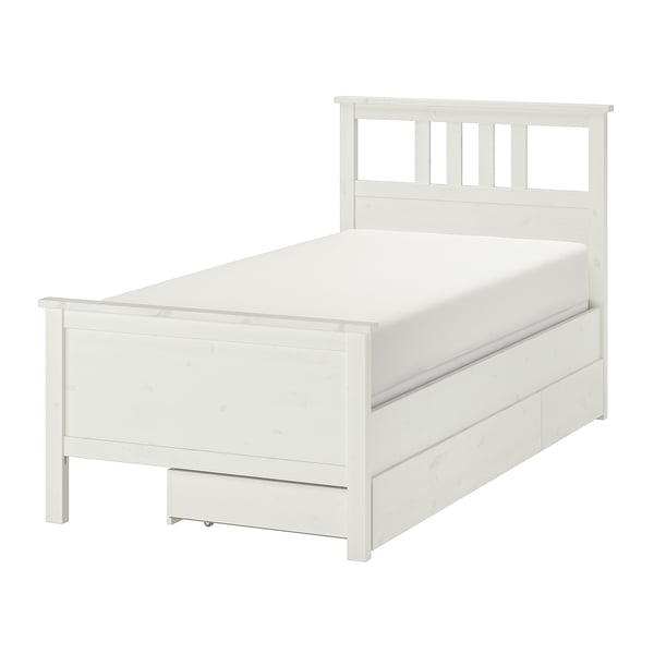 HEMNES Bed frame with 2 storage boxes, white stain/Espevär, Twin IKEA CA