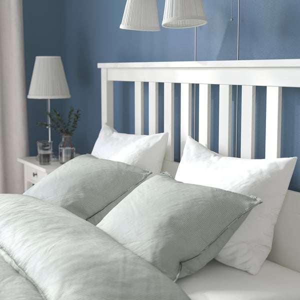 HEMNES Bed frame with 2 storage boxes, white stain/Lyngör white, Full