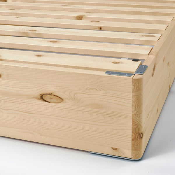 HEMNES Bed frame with 2 storage boxes, white stain/Lyngör white, Twin