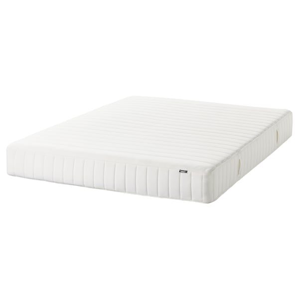 HEMNES Bed frame with mattress, white stain/Valevåg firm, Twin