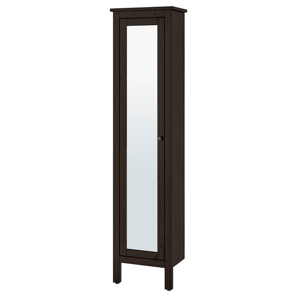 Hemnes High Cabinet With Mirror Door Black Brown Stain Ikea