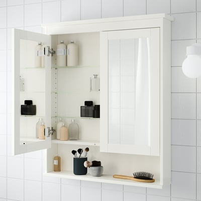HEMNES Mirror cabinet with 2 doors, white, 32 5/8x6 1/4x38 5/8 "