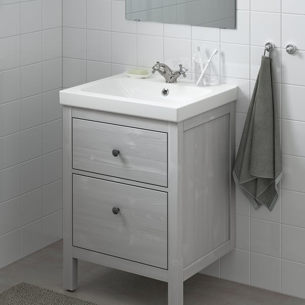 HEMNES / ODENSVIK Bathroom vanity, gray/Runskär faucet, 63x49x89 cm