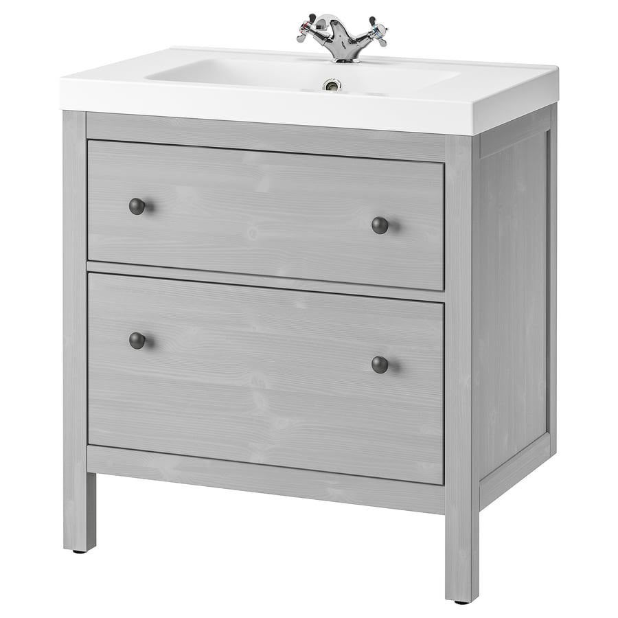 HEMNES / ODENSVIK Bathroom vanity, gray/Runskär faucet, 83x49x89 cm