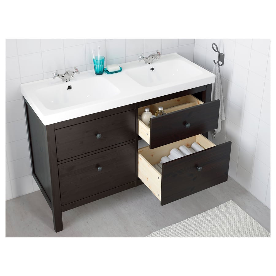 HEMNES / ODENSVIK Bathroom vanity blackbrown stained, Runskär faucet