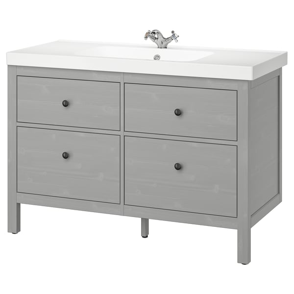HEMNES / ORRSJÖN Sink cab w drawers/sink/tap, gray, 49x21 3/4x34 7/8 "