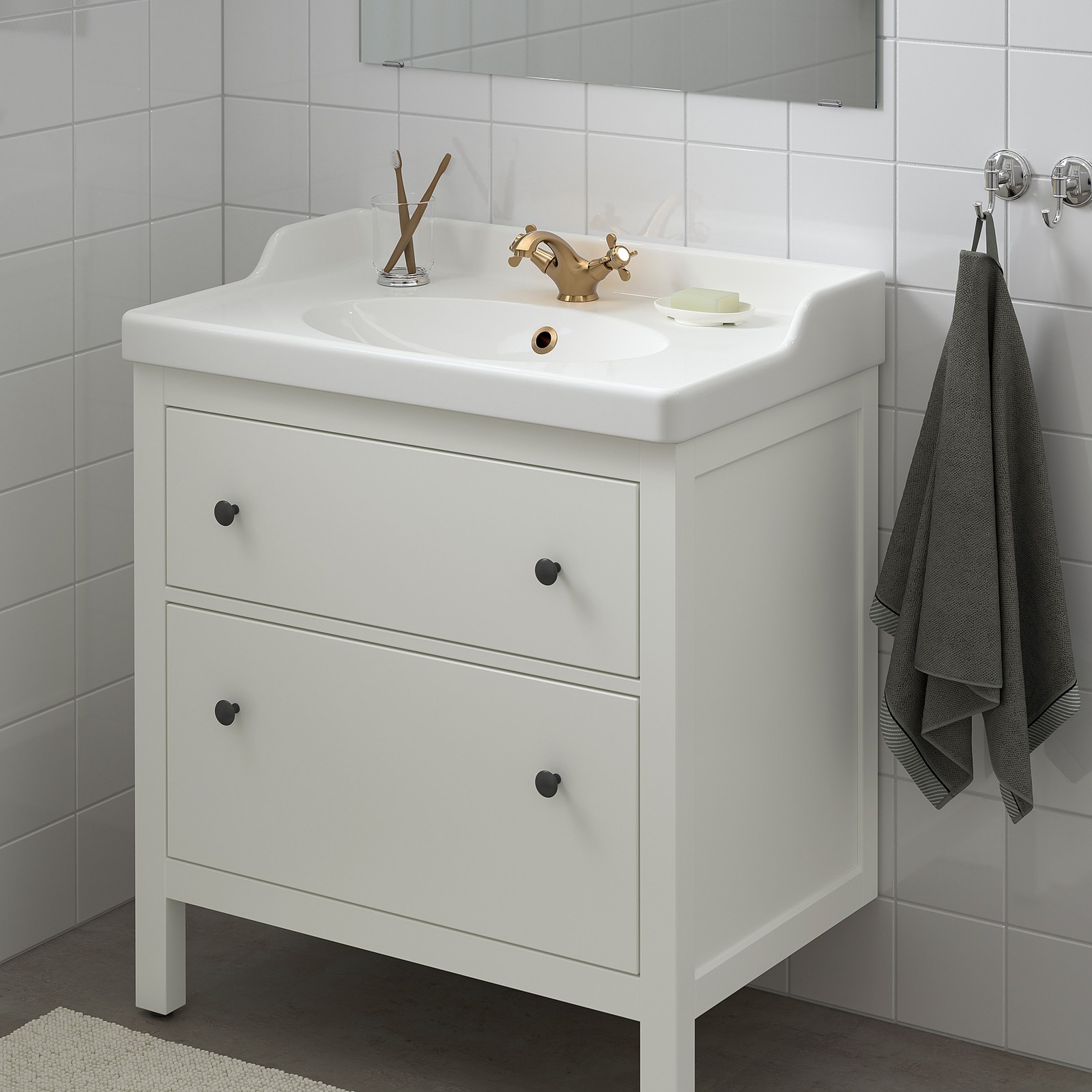 HEMNES / RÄTTVIKEN Bathroom vanity white/Runskär faucet