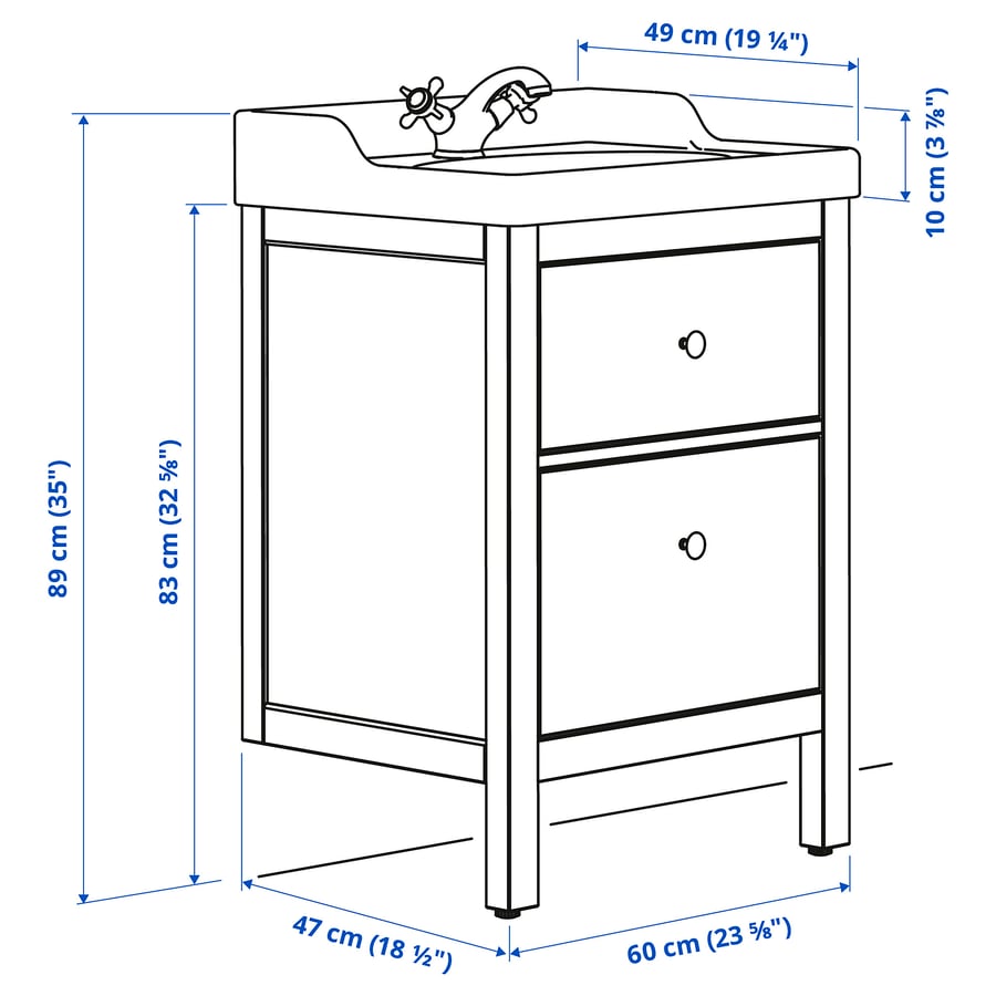 HEMNES / RÄTTVIKEN Bathroom vanity, white/Runskär faucet, 62x49x89 cm