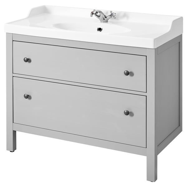 HEMNES / RUTSJÖN Sink cab w drawers/sink/tap, gray, 37 3/8x21 7/8x37 "