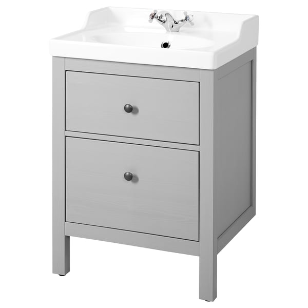 HEMNES / RUTSJÖN Sink cab w drawers/sink/tap, gray, 25 1/4x21 7/8x37 "