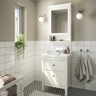 HEMNES / RUTSJÖN Sink cab w drawers/sink/tap, white, 25 1/4x21 7/8x37 "