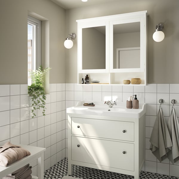 HEMNES / RUTSJÖN Sink cab w drawers/sink/tap, white, 37 3/8x21 7/8x37 "