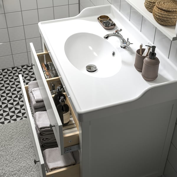 HEMNES / RUTSJÖN Sink cab w drawers/sink/tap, white, 37 3/8x21 7/8x37 "