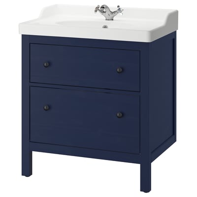 HEMNES / RUTSJÖN Vanity with drawers, blue, 31 3/8x21 7/8x37 "