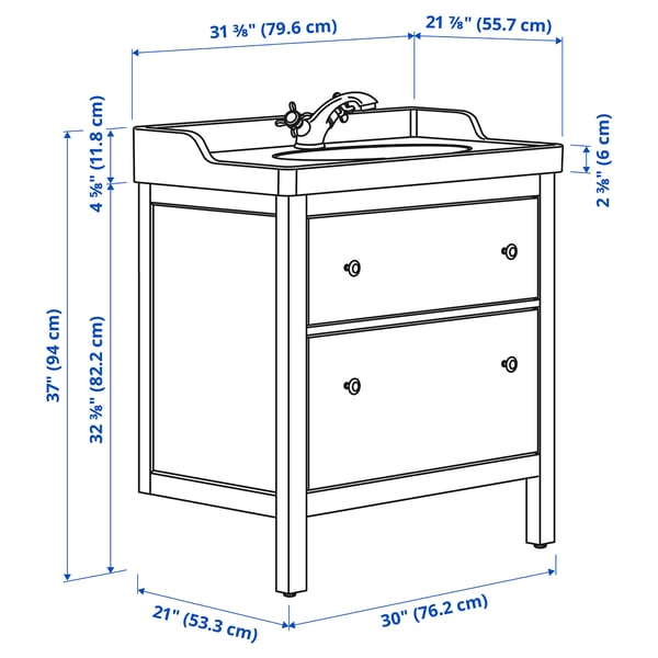 HEMNES / RUTSJÖN Vanity with drawers, blue, 31 3/8x21 7/8x37 "