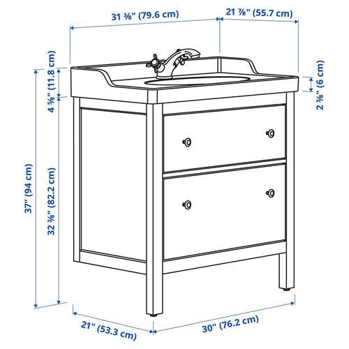 HEMNES / RUTSJÖN Vanity with drawers, blue, 31 3/8x21 7/8x37 "
