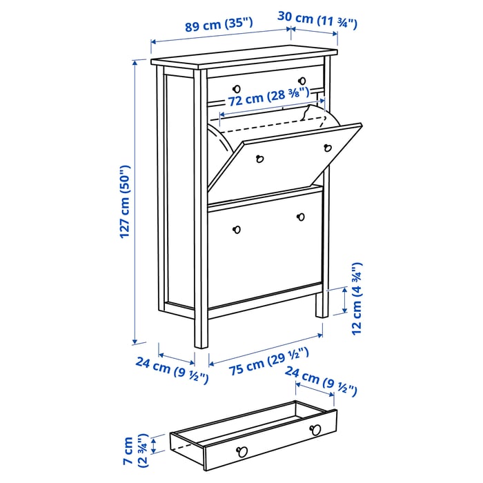 HEMNES shoe with 2 compartments, blackbrown, 89x30x127 cm