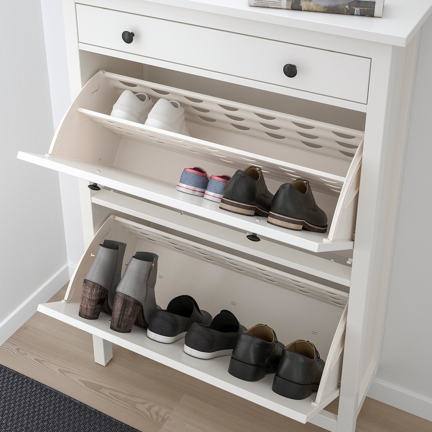Hemnes Shoe Cabinet With 2 Compartments White Ikea