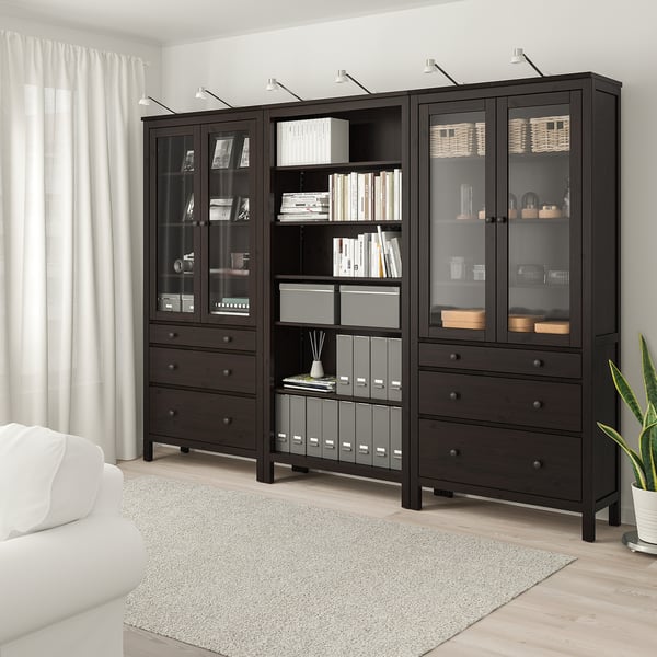 HEMNES Storage combination w doors/drawers, black-brown, 106 1/4x77 1/2 "